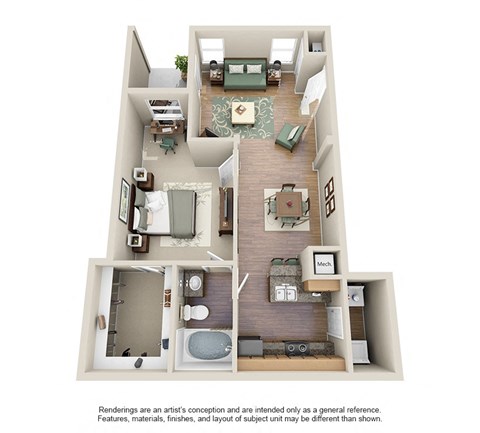 Floor plan for 1 bed, 1 bath, 820 sqft